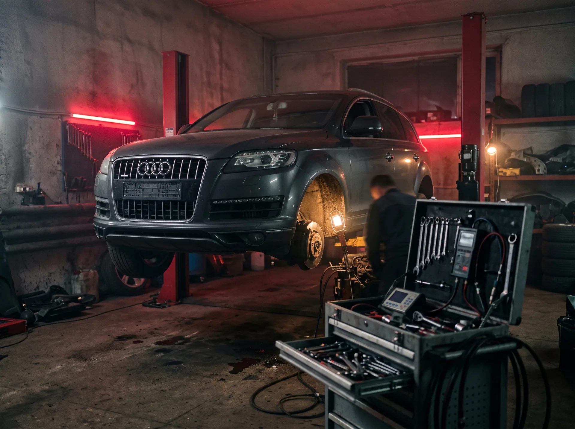 Audi Q7 на підйомнику перед початком робіт